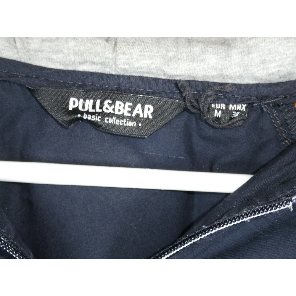 Pull&Bear Men Lightweight Cotton Hooded Jacket Size M Drawstring Zip‎ Colorblock